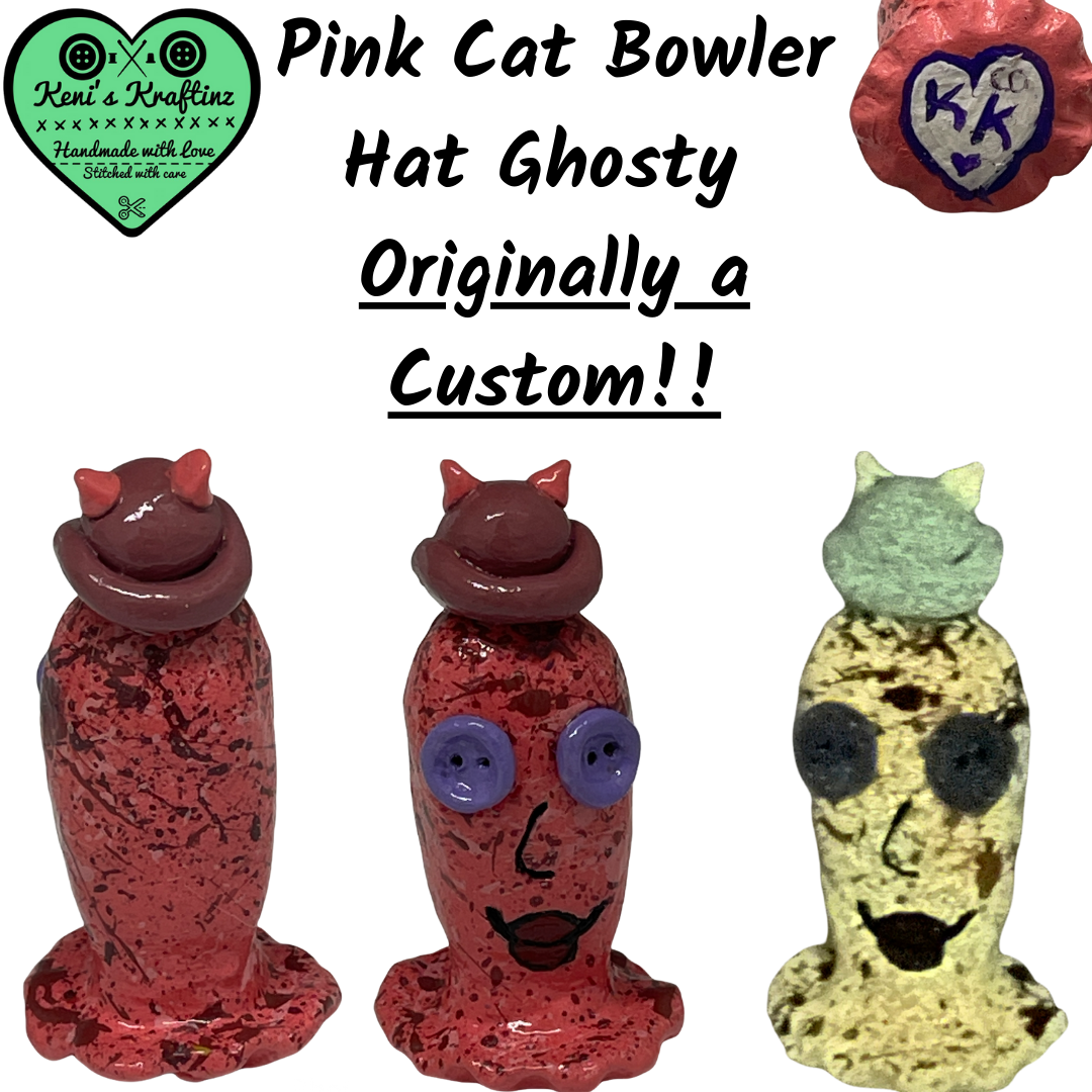 Pink Cat Bowler | Hat Ghost W/Splats & Button Eyes OG a Custom